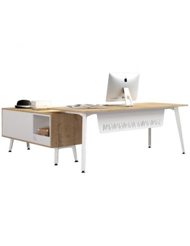 Mesa despacho Organova de Iman con faldón metálico blanco y mueble auxiliar con módulo hueco y 2 módulos cajón