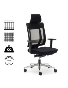 Sillón de dirección MONTREAL negro. Con soporte lumbar y malla técnica de alta resistencia.