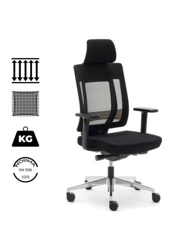 Sillón de dirección MONTREAL negro. Con soporte lumbar y malla técnica de alta resistencia.