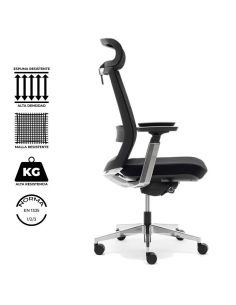 Sillón XXL de dirección. Respaldo en malla ultra resistente con soporte lumbar. Con cabezal regulable.