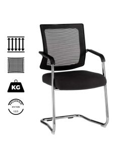 Silla confidente modelo Dallas de Euromof, con brazos y respaldo de malla.