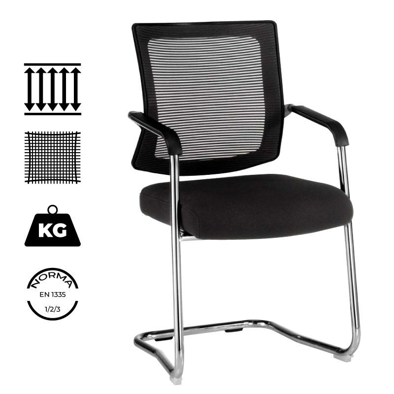 Silla confidente modelo Dallas de Euromof, con brazos y respaldo de malla.