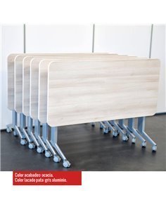 Mesa reuniones plegable con ruedas color acacia y aluminio de JGorbe