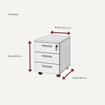 Cajonera de oficina con ruedas y 3 cajones. Con cerradura | Loficinaonline