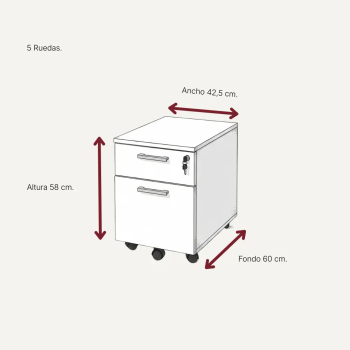 Cajonera de oficina 1 cajón + archivo con ruedas y cerradura | Laoficinaonline