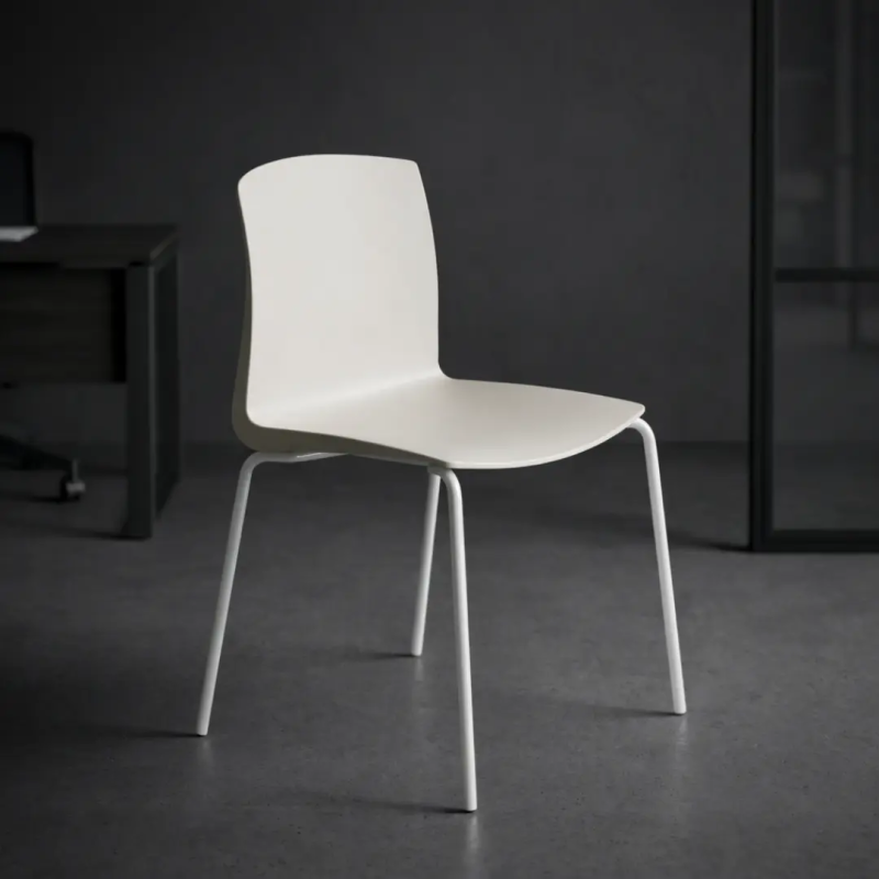 Silla fija para aula o confidente con 4 pies en blanco.