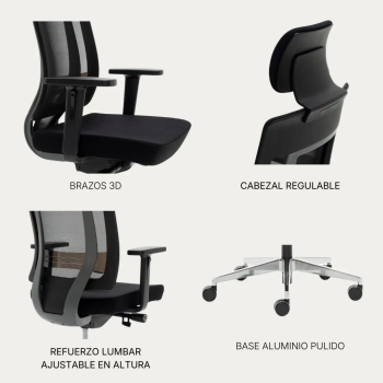 Sillón de dirección ergonómico Montreal con malla y cabezal | Laoficinaonline