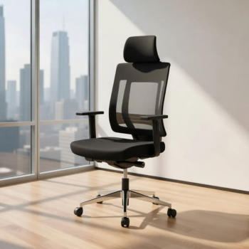 Sillón de dirección MONTREAL negro. Con soporte lumbar y malla técnica de alta resistencia.