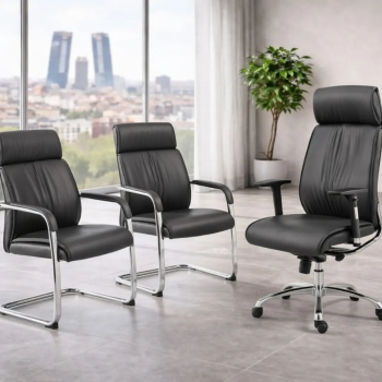 Silla confidente Moscú en ecopiel con base patín cromada | Laoficinaonline