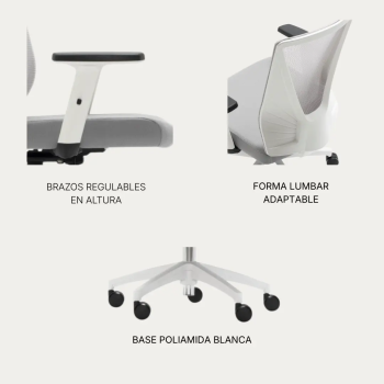 Silla de oficina Tirana blanca y gris con respaldo de malla transpirable | Laoficinaonline