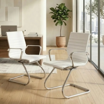 Silla confidente Londres en ecopiel con base patín cromada | laoficinaonline