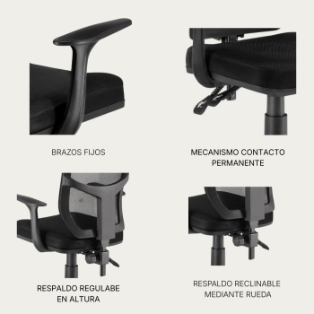 Taburete de oficina Roma con respaldo y aro reposapiés | Laoficinaonline