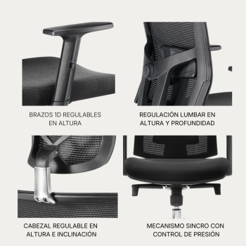 Silla ergonómica Viena con cabezal y respaldo de malla | Laoficinaonline