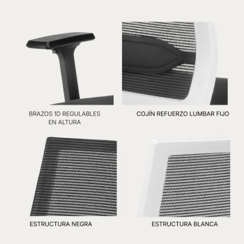 Silla de oficina blanca o negra Sidney con respaldo de malla | Laoficinaonline