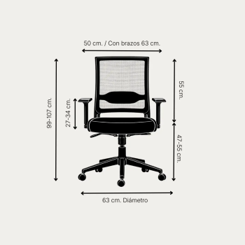 Silla de oficina blanca o negra Sidney con respaldo de malla | Laoficinaonline