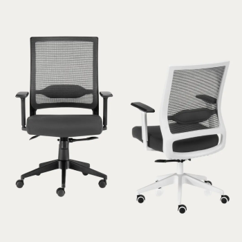 Silla de oficina blanca o negra Sidney con respaldo de malla | Laoficinaonline