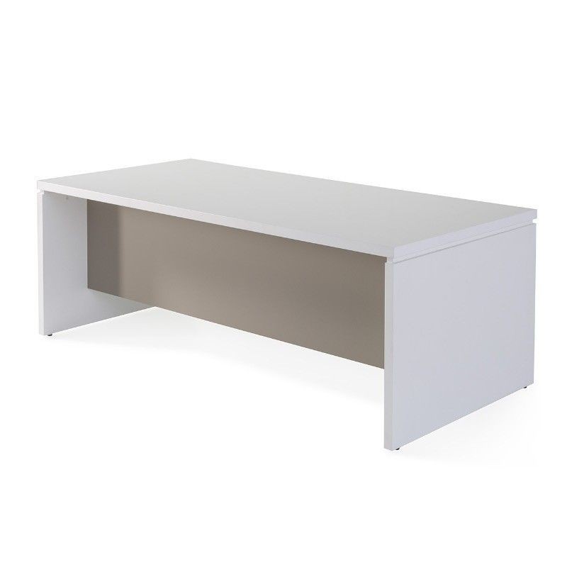 Mesa despacho blanca serie G3 de JGorbe con faldón color arena