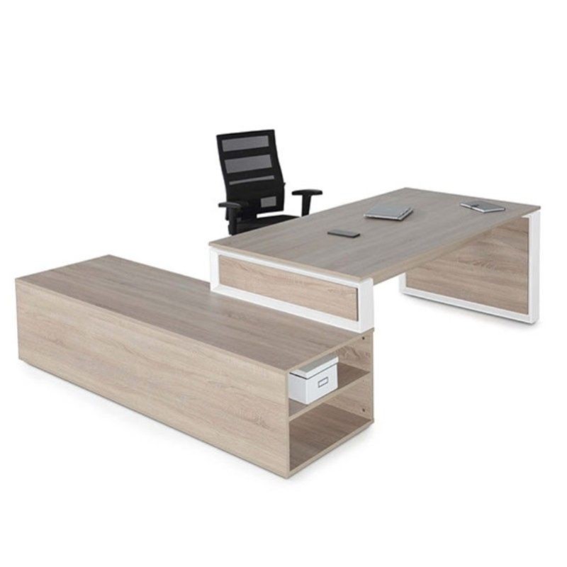 Mesa despacho con mueble auxiliar serie Omega de JGorbe en olmo