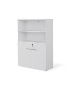 Armario oficina de madera con puertas bajas, cerradura y estantes de JGorbe en color blanco