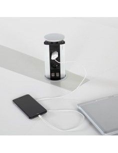 detalle torre enchufes de mesa de reuniones ovalada Líder de JGorbe en blanco