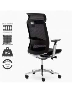 Sillón director modelo Toronto. Respaldo de malla con soporte lumbar. Mecanismo sincro avanzado.
