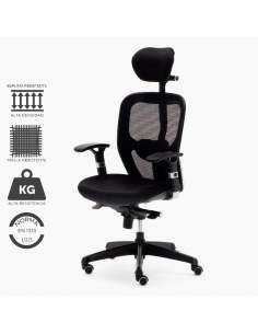 Silla de trabajo ergonómica negra, con cabezal y brazos regulables, modelo Boston