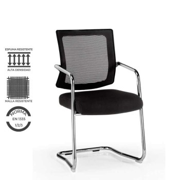 Silla confidente modelo Dallas de Euromof, con brazos y respaldo de malla.