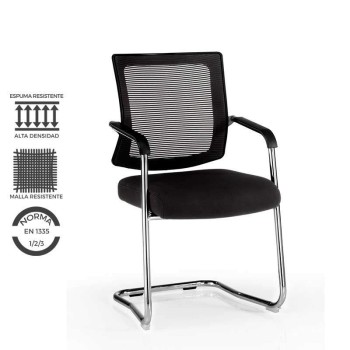 Silla confidente fija con brazos y respaldo de malla efecto tela