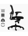 Silla de trabajo ergonómica, modelo Boston. Con malla y asiento reforzados. Tapizada en negra.