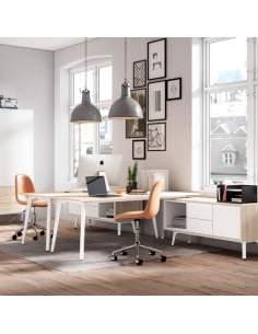 Mesa Organova con mueble auxiliar con módulo hueco, módulo 2 cajones y módulo archivador