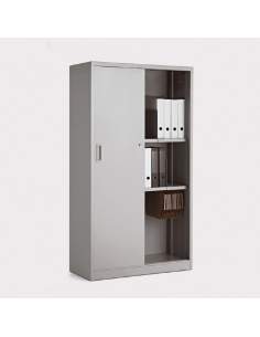 Armario metálico con puertas correderas y estantes