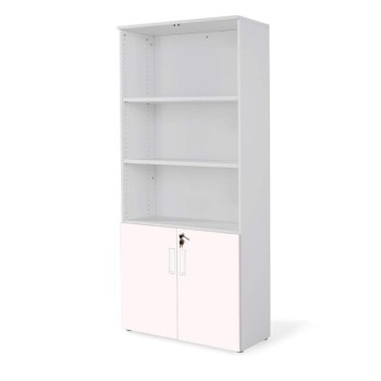 armario oficina de madera alto con puertas bajas combinado en gris rosa