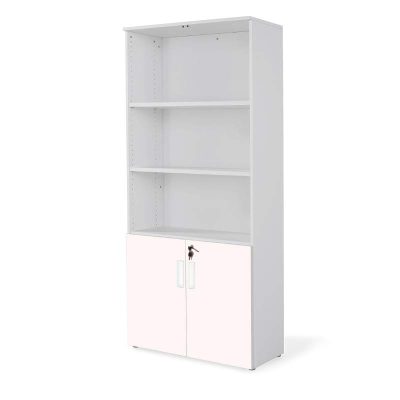 armario oficina de madera alto con puertas bajas combinado en gris rosa