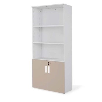 armario oficina de madera alto con puertas bajas combinado en gris arcilla