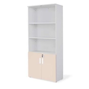 armario oficina de madera alto con puertas bajas combinado en gris beige