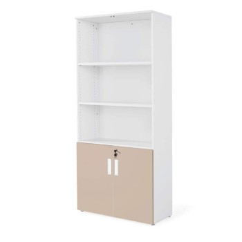 armario oficina de madera con puertas bajas combinado en blanco arcilla