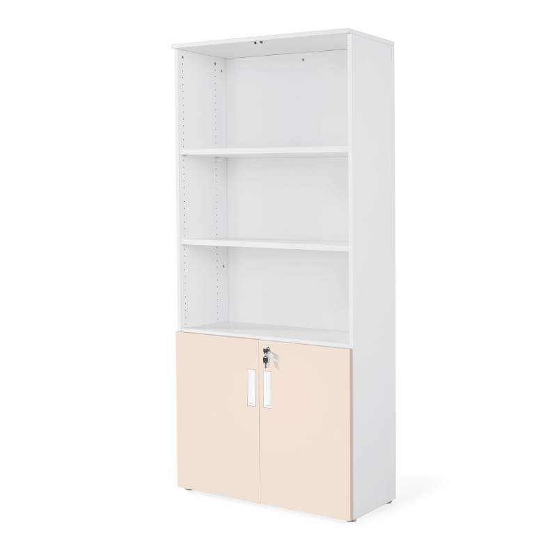 armario oficina de madera con puertas bajas combinado en blanco beige