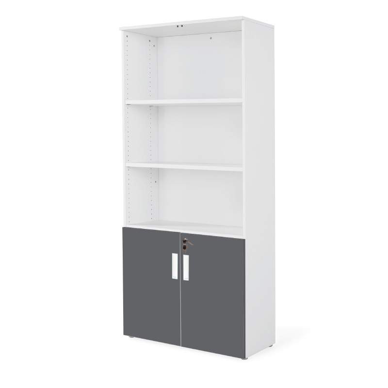 armario oficina de madera con puertas bajas combinado en blanco grafito