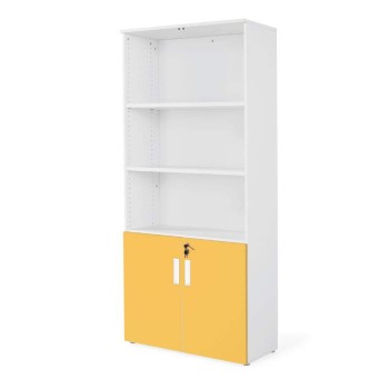 armario oficina de madera con puertas bajas combinado en blanco mostaza