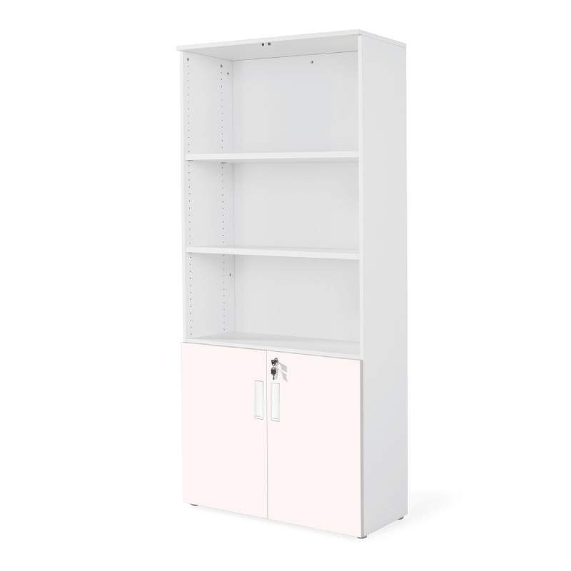 armario oficina de madera con puertas bajas combinado en blanco rosa