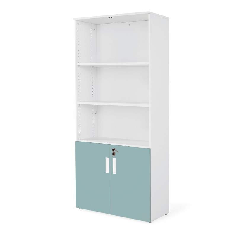 armario oficina de madera con puertas bajas combinado en blanco verde