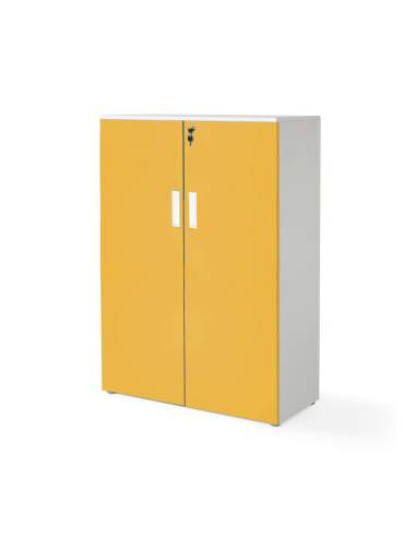 armario oficina mediano con puertas con cuerpo en blanco y puertas mostaza