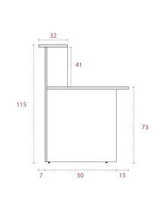 Medidas mostrador recepcion Basic, visto desde el perfil