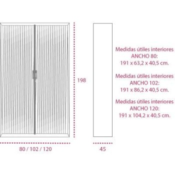 Medidas armario metalico persiana vertical de 198 cm. de gapsa