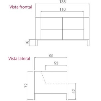 Medidas sofá 2 plazas oficina Quatro de dileoffice