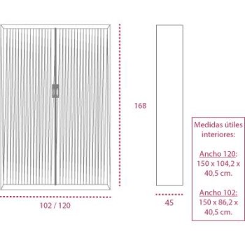 Medidas armario metálico con ruedas y persiana vertical de gapsa de 168 cm. altura