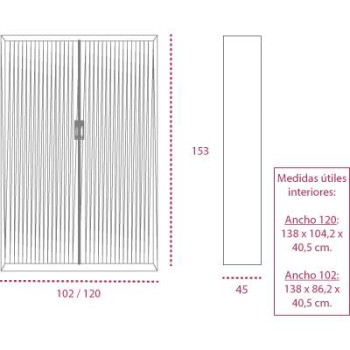 Medidas armario metálico con ruedas y persiana vertical de gapsa de 153 cm. altura