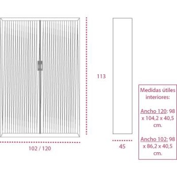Medidas armario metálico con ruedas y persiana vertical de gapsa de 113 cm. altura