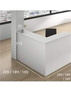 Medidas mostrado de recepción en L enter con mesa de Iman