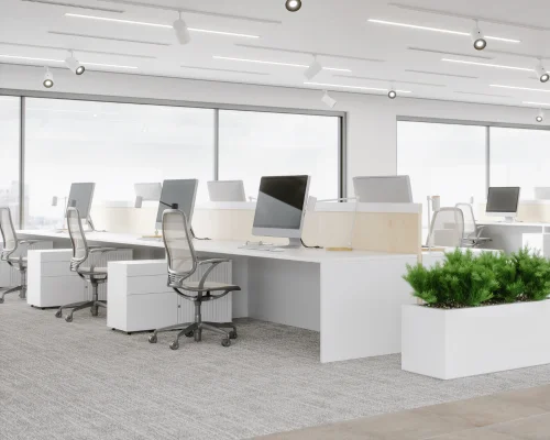 oficina con mesas colaborativas empresa mobiliario